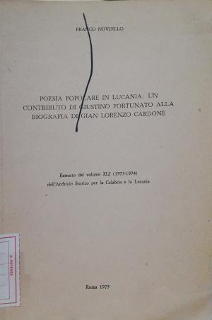 POESIA POPOLARE IN LUCANIA: UN CONTRIBUTO DI GIUSTINO FORTUNATO ALLA BIOGRAFIA DI GIAN LORENZO CARDONE